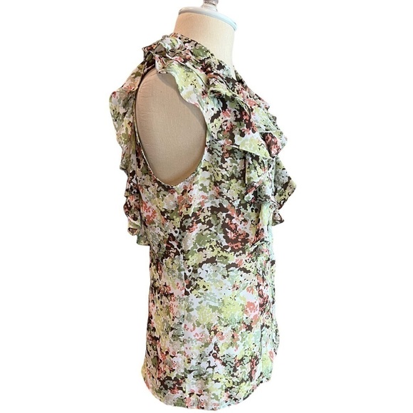 Sunny Leigh Floral Green Coral White Button Down Flowy Chiffon Blouse in Medium - Picture 4 of 10